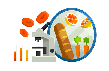 Image of a microscope in front of a mirror showing a loaf of bread, reflecting a major in science and minor in food studies.