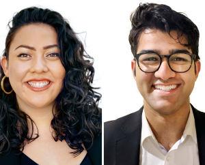 Head and shoulders phot of Janel Pineda (left) and Nathan Madllipeddi (right) against a white background