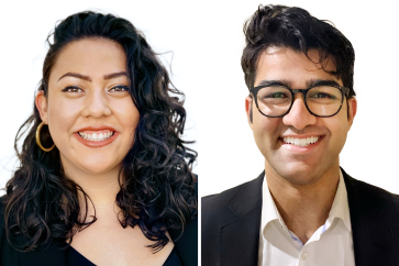 Head and shoulders phot of Janel Pineda (left) and Nathan Madllipeddi (right) against a white background