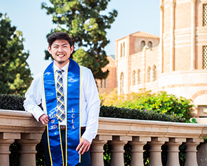 Drew Nishikawa with Royce Hall in the background