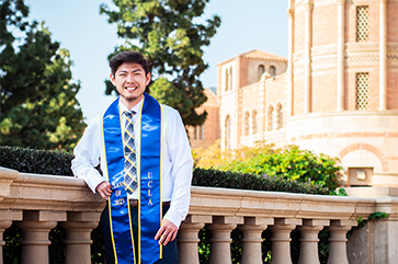 Drew Nishikawa with Royce Hall in the background