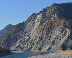 Mountain in easter Himalayas that recently experienced a landslide