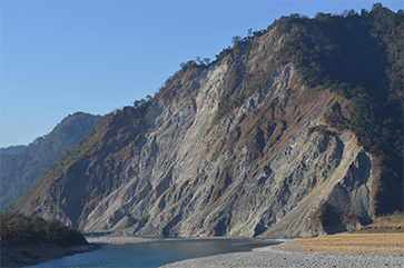 Mountain in easter Himalayas that recently experienced a landslide