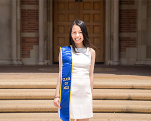 Thien Nguyen standing in front of Royce Hall