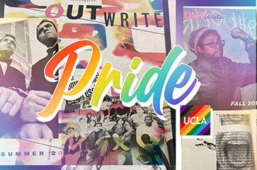 A collage of covers from over the years of UCLA's OutWrite Newsmagazine.