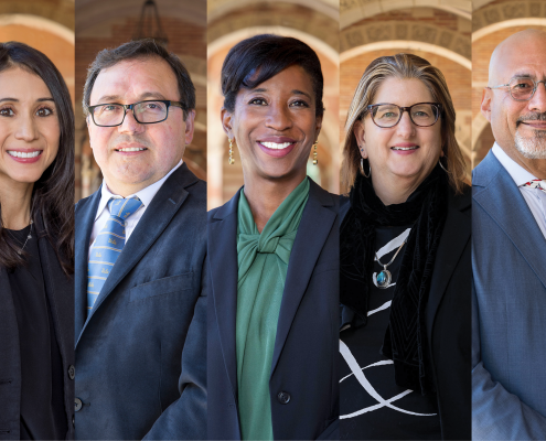 Vertical collage of UCLA College Deans: Adriana Galván (Dean of Undergraduate Education); Miguel GarcÃa-Garibay (Senior Dean of the College/)Dean of Physical Sciences; Tracy Johnson (Dean of Life Sciences); Alexandra Minna Stern (Dean of Humanities); Abel Valenzuela (Interim Dean of Social Sciences)