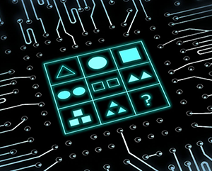 Illustration of a logic problem surrounded by circuitry