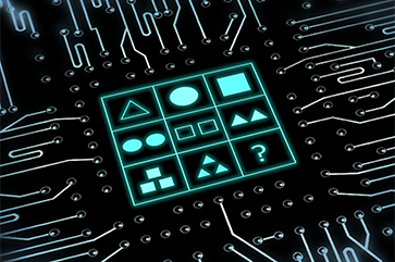 Illustration of a logic problem surrounded by circuitry