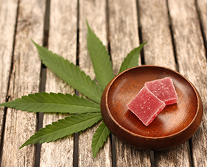 Marijuana leaf and edibles