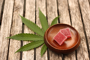 Marijuana leaf and edibles