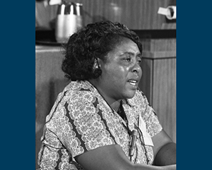 black and white photograph of Fannie Lou Hamer in 1964