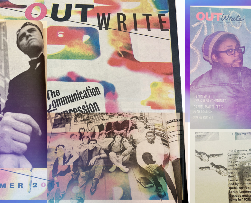 A collage of covers from "OutWrite," the oldest queer college publication in the United States which was founded at UCLA.