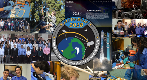 A photo collage of UCLA students who helped launch the Electron Losses and Fields Investigation (ELFIN) satellites.
