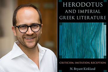 Bryant Kirkland alongside his book “Herodotus and Imperial Greek Literature."