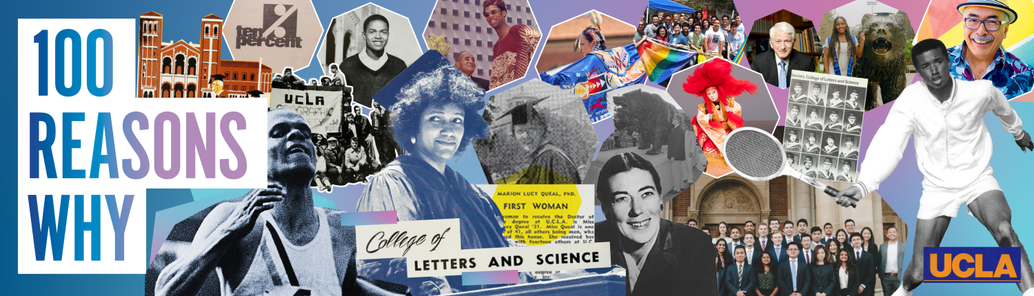 A photo collage of people highlighted in the UCLA College 100 Magazine