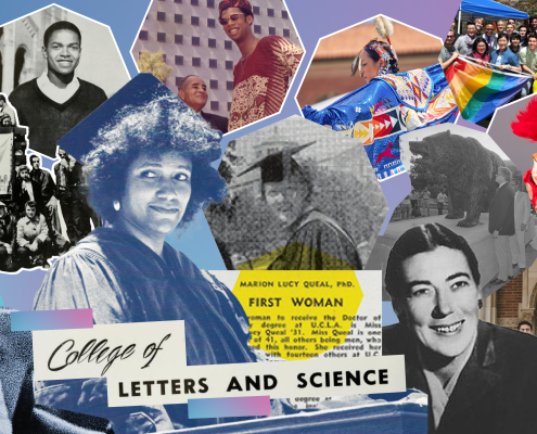 A photo collage of people highlighted in the UCLA College 100 Magazine