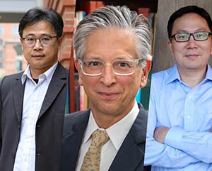 Collage of faculty members. Left to right: Eric Chiou, Paul Weiss and Xiangfeng Duan