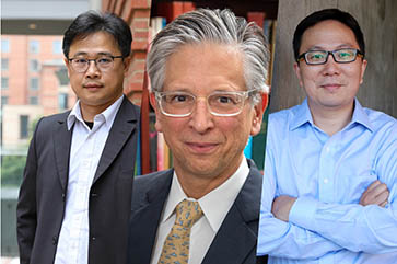 Collage of faculty members. Left to right: Eric Chiou, Paul Weiss and Xiangfeng Duan