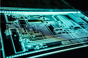 blue LED Cybersecurity schematic on digital screen