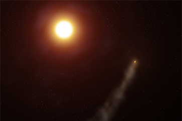 Illustration of planet with tail orbiting a star