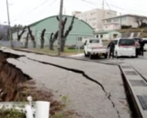 A road in Japan affected by the recent earthquake.