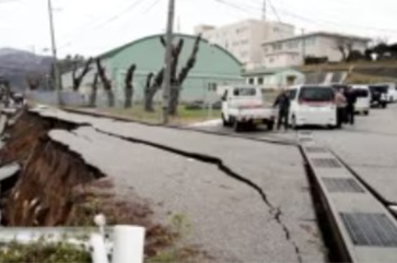 A road in Japan affected by the recent earthquake.
