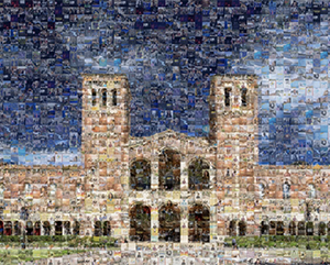 A photo collage of Royce Hall.