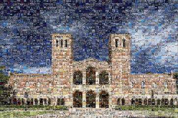 A photo collage of Royce Hall.