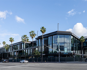 Wide shot of the exterior of the Westside Pavilion property from Pico Boulevard