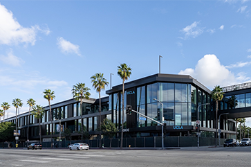 Wide shot of the exterior of the Westside Pavilion property from Pico Boulevard