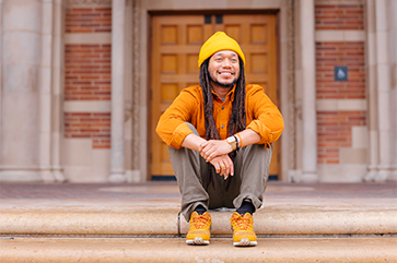 Justin Dunnavant outside Royce Hall on the UCLA campus.