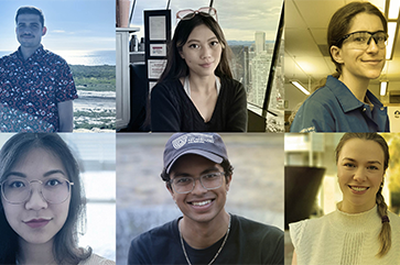 The UCLA College's 2024 UCLA Grad featured participants are (top row from left) Stefano Roccasecca, Megan Li, Shelby Vexler; and (bottom row from left) Helena Winata, Sahil Hegde, Ekaterina (Katya) Khlystova