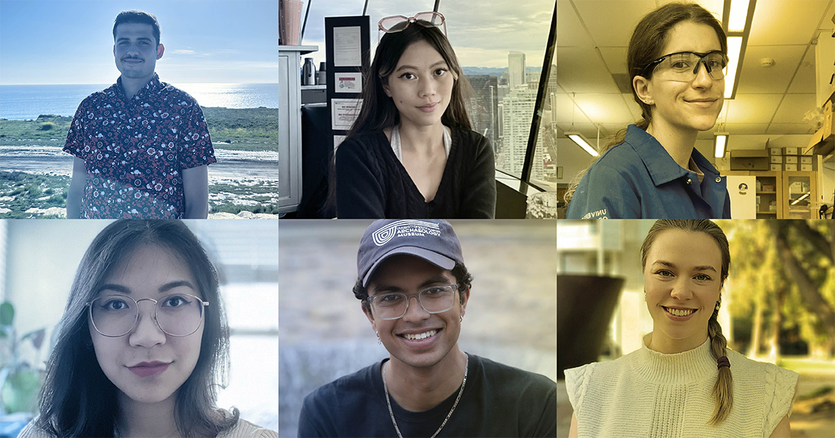 The UCLA College's 2024 UCLA Grad featured participants are (top row from left) Stefano Roccasecca, Megan Li, Shelby Vexler; and (bottom row from left) Helena Winata, Sahil Hegde, Ekaterina (Katya) Khlystova