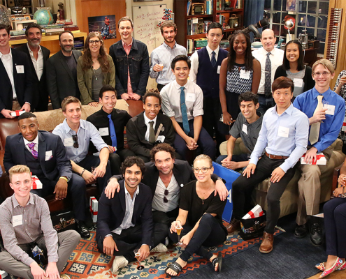 a photograph of Chuck Lorre and UCLA Big Bang Theory scholars.