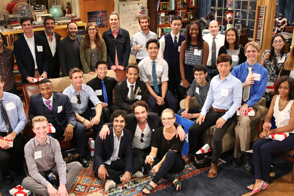 a photograph of Chuck Lorre and UCLA Big Bang Theory scholars.