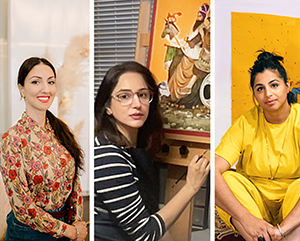 From left: collage of artists Keerat Kaur, Saira Wasim and Rupy C. Tut