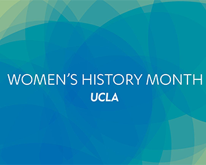blue and green Women's History Month banner