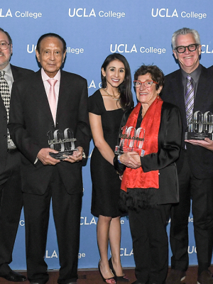 College+100+Visionary+Awardees+Deans-1500-630 Left to right: UCLA Professor Michael Emmerich (accepting the award on behalf of Tadashi Yanai), Alexandra Minna Stern, Miguel A. Garcia-Garibay, Mani L. Bhaumik, Adriana Galván, Marcie Rothman, Matthew Harris, Abel Valenzuela, Peter Taylor and Tracy Johnson at the UCLA College 100 celebration.
