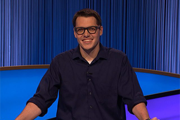 Tyler Jarvis on the set of Jeopardy!
