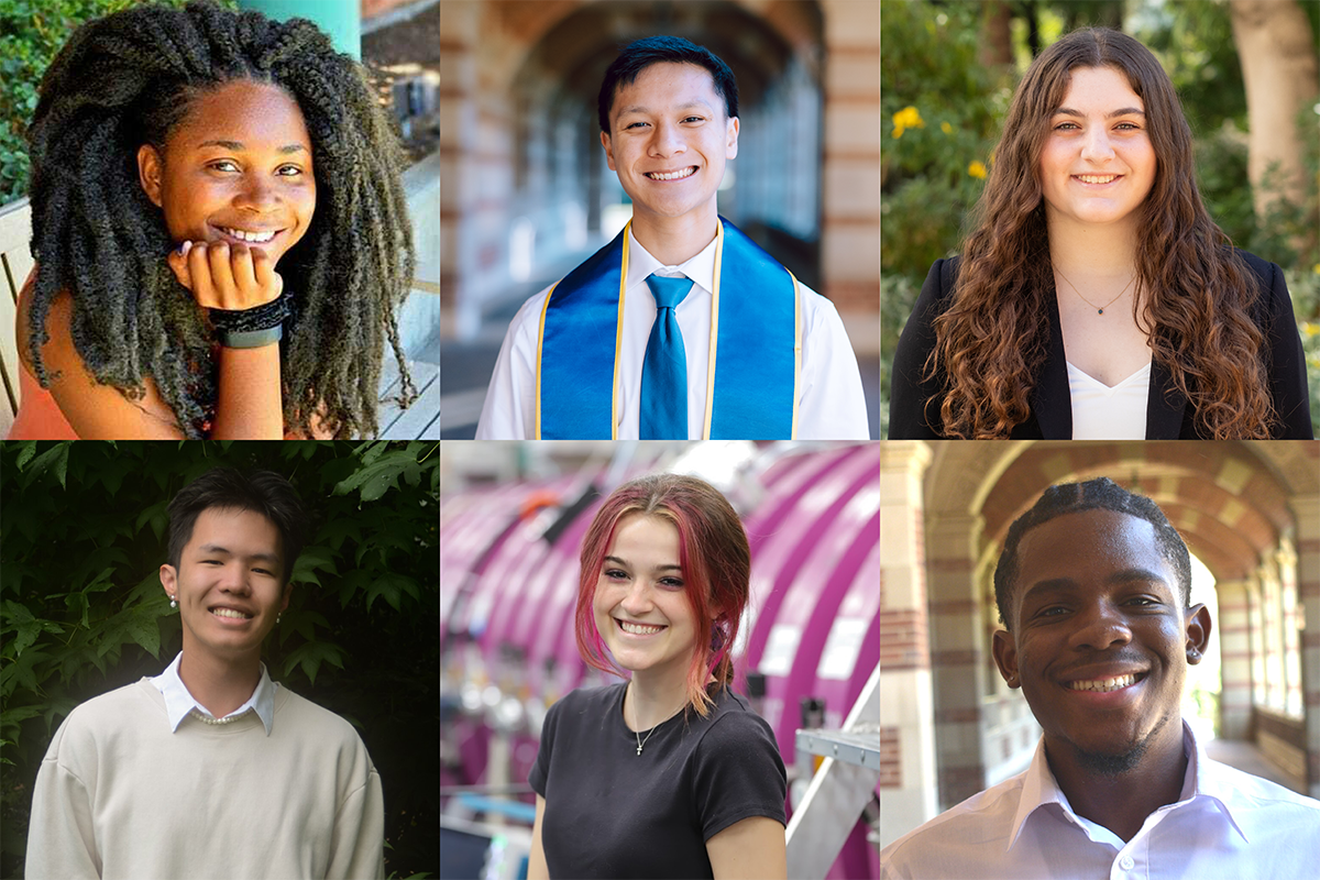  A photo collage of six URW undergraduate researchers. In the first row: Adelene Bertha, Cameron Ong and Jessica Persano; in the second row: Victor Xie, Jessica Gonzalez and Justin Amakor