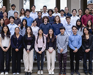 ELFIN-Team-Spring-2024crop-363-241 Group photo of the ELFIN student team in the court of sciences at UCLA. 34 members of the team are pictured.