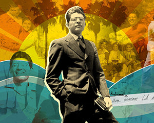 Felix_collage-363-241 A photo collage of Félix J. Gutiérrez with a blue sky and yellow sun overlay.