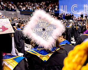 MortarBoard_363-241 Graduates attending a UCLA College Commencement ceremony at Pauley Pavillion.