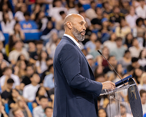 Chancellors+welcome+363-241 UCLA Interim Chancellor Darnell Hunt stands at a podium