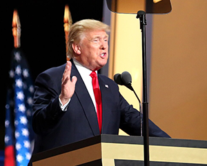 Donald_Trump_RNC_July_2016-363-241 Former President Donald Trump speaks from a lecturn during the 2016 Republican National Convention.