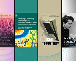 IIA-363-241 A composite image of books by Professors Stephanie Balkwill, Marjorie Elaine, Shaina Potts and David Kim, respectively,