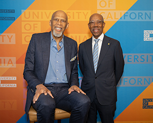 KAREEM+AND+DRAKE-363-241 Kareem Abdul-Jabbar, left, with UC President Michael Drake at the UC Presidential Medal ceremony on Sept. 22, 2024.