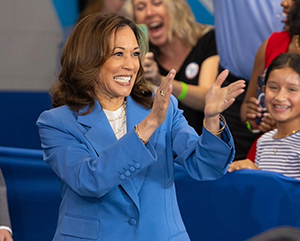 Kamala-363-241 Vice President and Democratic presidential nominee Kamala Harris claps at event at Wake Tech in Raleigh, N.C.