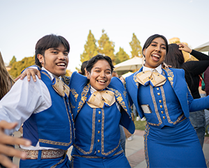 Latinx-Welcome-363-241 Members of UCLA’s Mariachi de Uclatlán ensemble attend the 2023 Latinx Welcome in Wilson Plaza.