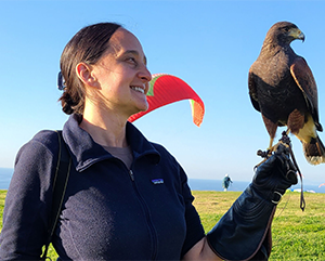 Nurit-Katz-363-241 Nurit Katz wearing a glove and holding a falcon
